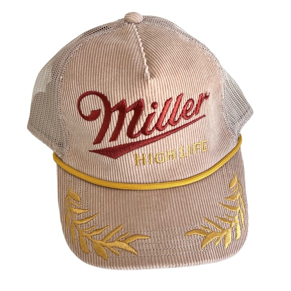Miller High Life Beer Rope Trucker Snapback Hat Cap Tan Corduroy - Picture 1 of 6